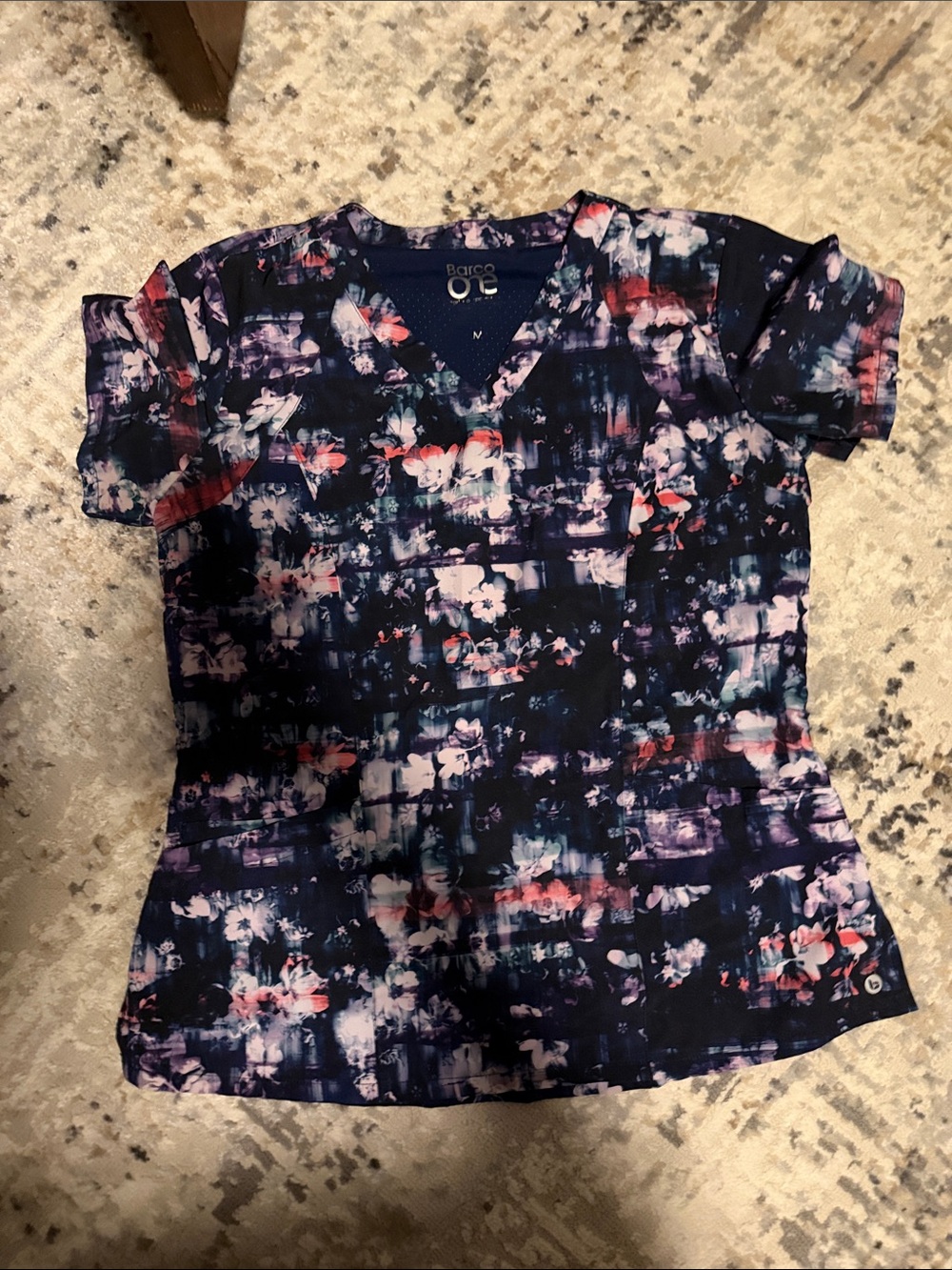 Barco Uniforms Navy Multicolor Floral V-Neck Scrub Top